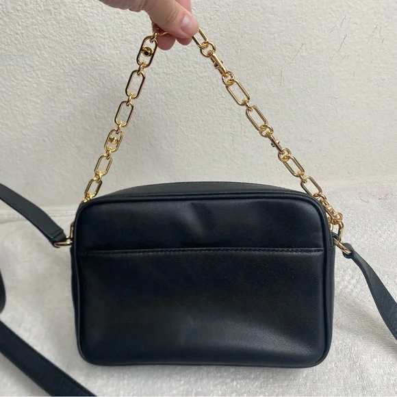 Michael Kors Women's Black Leather Gold Logo Parker Camera Crossbody Bag Classic - Picture 4 of 15